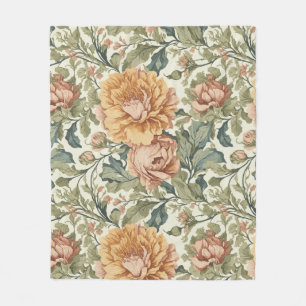 Elegant Pastel Colors Vintage Floral Fleece Blanket