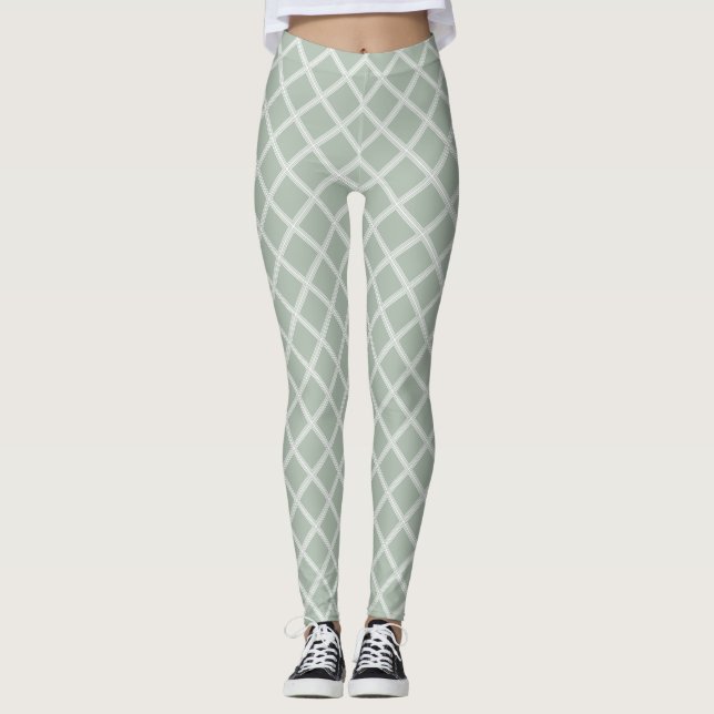 Elegant Pastel Colour Modern Green White Template Leggings (Front)