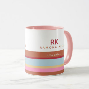 Elegant Pastel Colour Stripes with Name and Slogan Mug