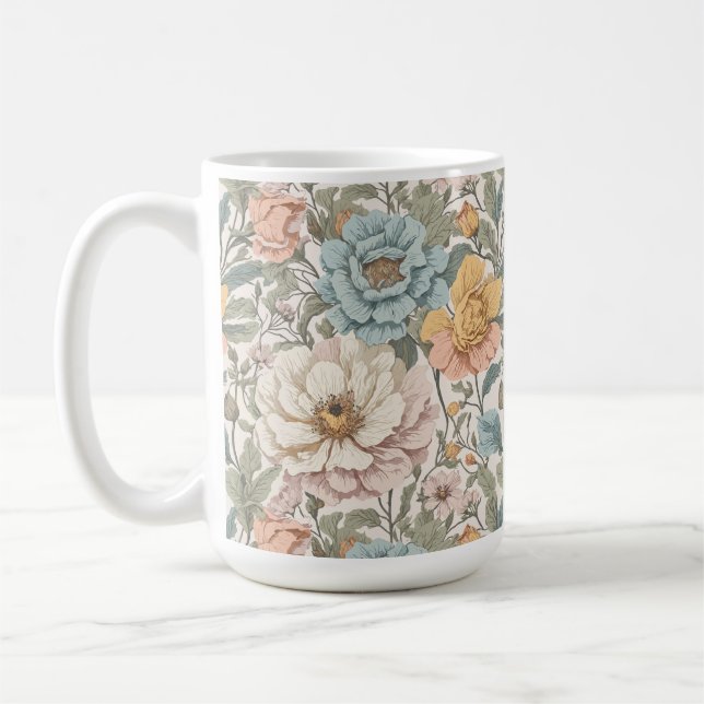 Elegant Pastel Colours Vintage Floral Coffee Mug (Left)