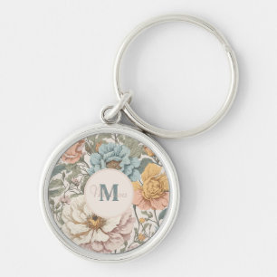 Elegant Pastel Colours Vintage Floral Monogram Keychain