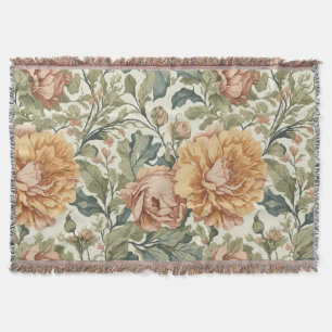 Elegant Pastel Colours Vintage Floral Throw Blanket