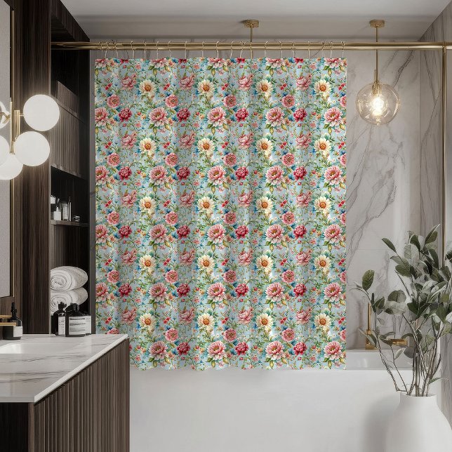 Elegant Pastel Curtain Rococo Flowers for Bath (Elegant Pastel Curtain Rococo Flowers for Bath)