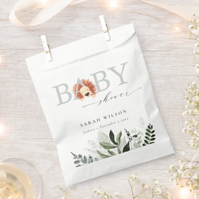 Elegant Pastel Cute Boho Lion Foliage Baby Shower Favour Bag (Clipped)