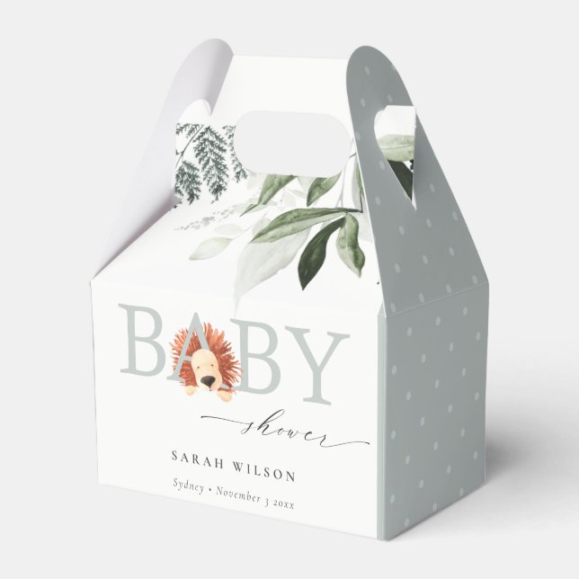 Elegant Pastel Cute Lion Foliage Baby Shower Favor Box (Front Side)
