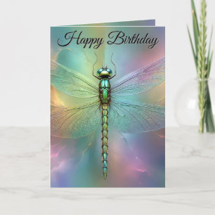 Elegant Pastel Dragonfly Fractal Art, Bday Card