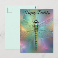 Elegant Pastel Dragonfly Fractal Art Bday Postcard