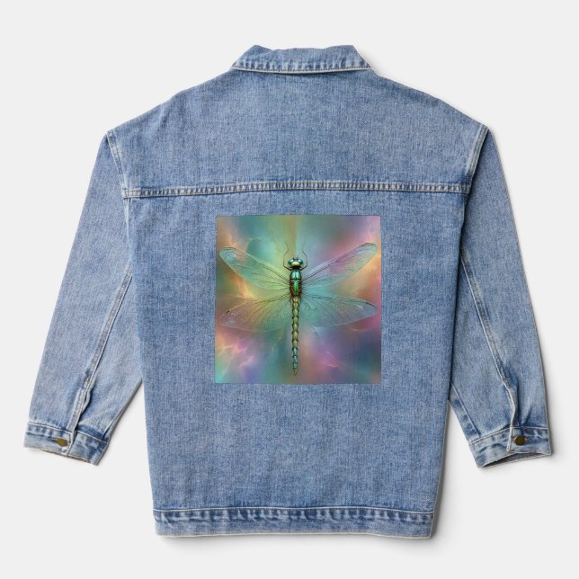 Elegant Pastel Dragonfly Fractal Art, Denim Jacket (Back)