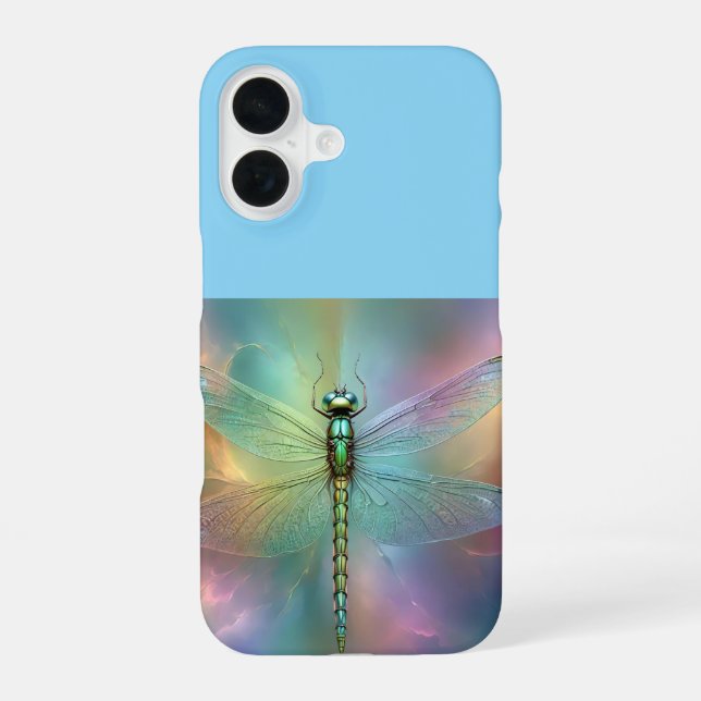 Elegant Pastel Dragonfly Fractal Art, iPhone 16 Case (Back)