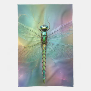 Elegant Pastel Dragonfly Fractal Art, Kitchen Towel