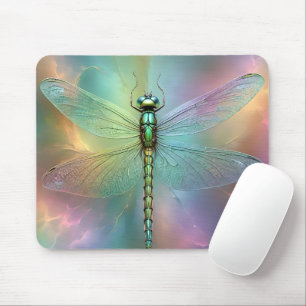 Elegant Pastel Dragonfly Fractal Art, Mouse Pad