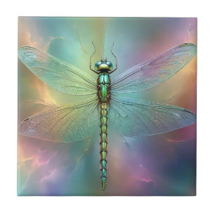 Elegant Pastel Dragonfly Fractal Art, Tile