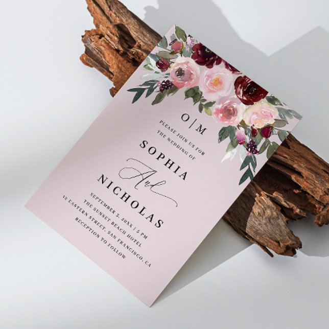Elegant pastel dusty pink rose floral wedding invitation (Creator Uploaded)