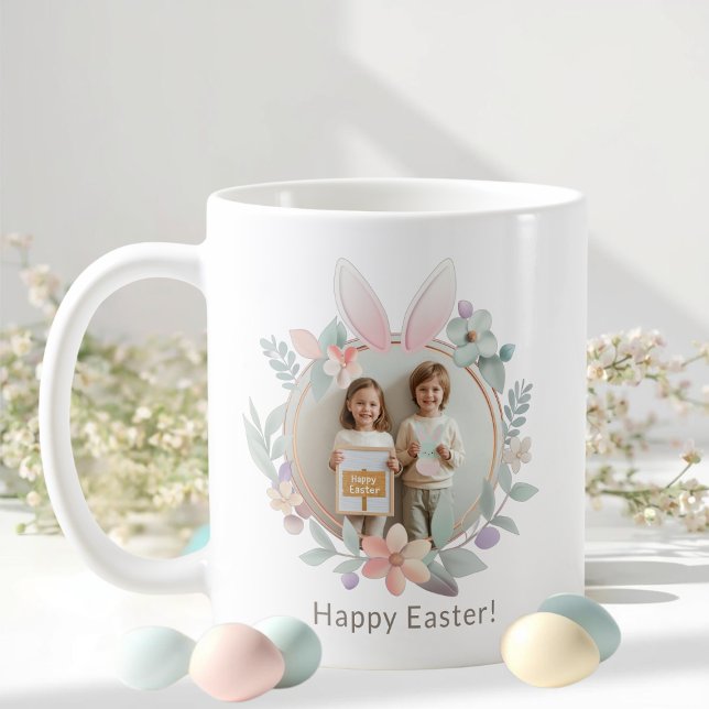 Elegant Pastel Easter Photo Mug | Bunny Frame (Créateur téléchargé)