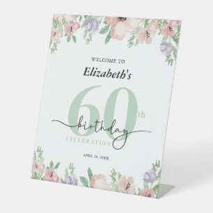 Elegant Pastel Floral 60th Birthday Party Welcome Pedestal Sign