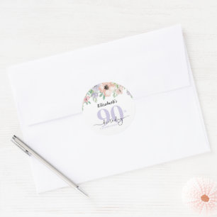Elegant Pastel Floral 90th Birthday Party Classic Round Sticker