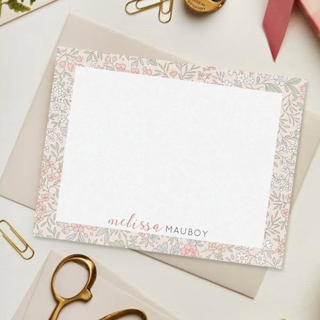 Elegant Pastel Floral Blush Custom Name Note Card (Creator Uploaded)