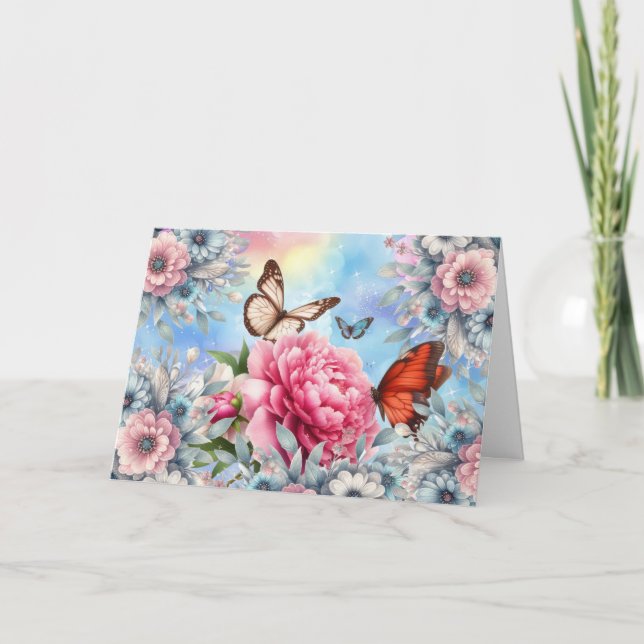 Elegant Pastel Floral Butterfly Note Card (Front)
