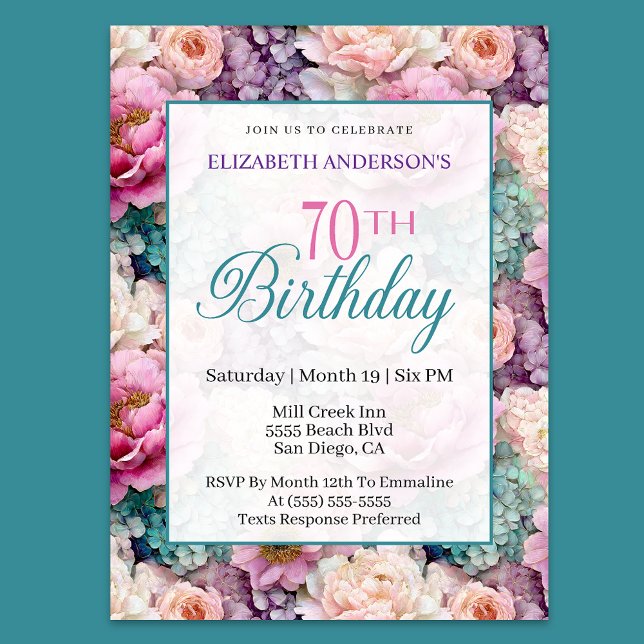 Elegant Pastel Floral Garden 70th Birthday Invitation (Creator Uploaded)