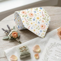 Elegant Pastel Floral Groom Wedding Necktie