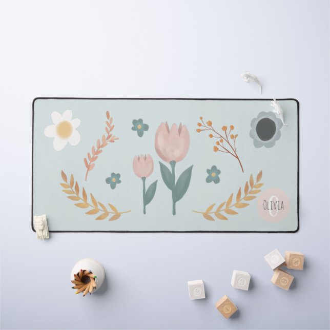 Élégant Pastel Floral Moderne Monogramme (Tableau pour enfants)
