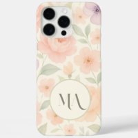 Elegant Pastel Floral Monogram iPhone Case