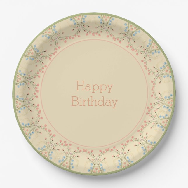 Elegant Pastel Floral Paper Plate (Front)