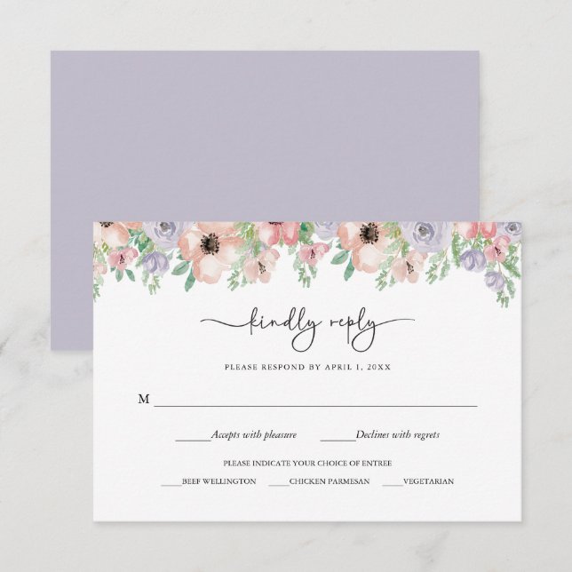 Elegant Pastel Floral Party Response Card (Front/Back)