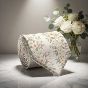Elegant Pastel Floral Pattern on Soft White Tie