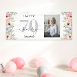 Elegant Pastel Floral Photo 70th Birthday Party Banner<br><div class="desc">Say "Happy Birthday" in style with this photo 70th birthday party banner featuring soft pastel watercolor flowers framing the sides. The design combines modern typography with modern calligraphy,  creating a refined and stylish look—perfect for celebrating a special woman’s milestone birthday.</div>