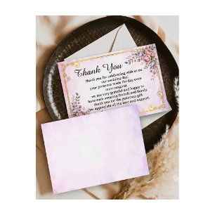 Elegant Pastel Floral Pink Lavender Floral Gold Thank You Card