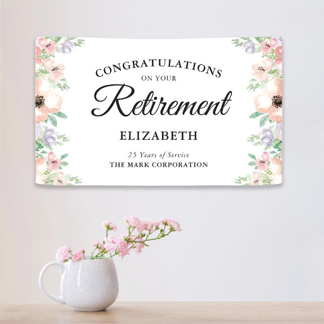 Elegant Pastel Floral Retirement Party Banner (Creator Uploaded)