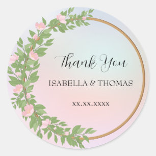 Elegant pastel floral Thank You Wedding party Classic Round Sticker