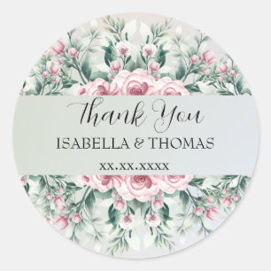 Elegant pastel floral Thank You Wedding party Classic Round Sticker