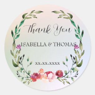 Elegant pastel floral Thank You Wedding party Classic Round Sticker