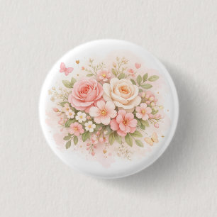 Elegant Pastel Floral Tote Bag 1 Inch Round Button