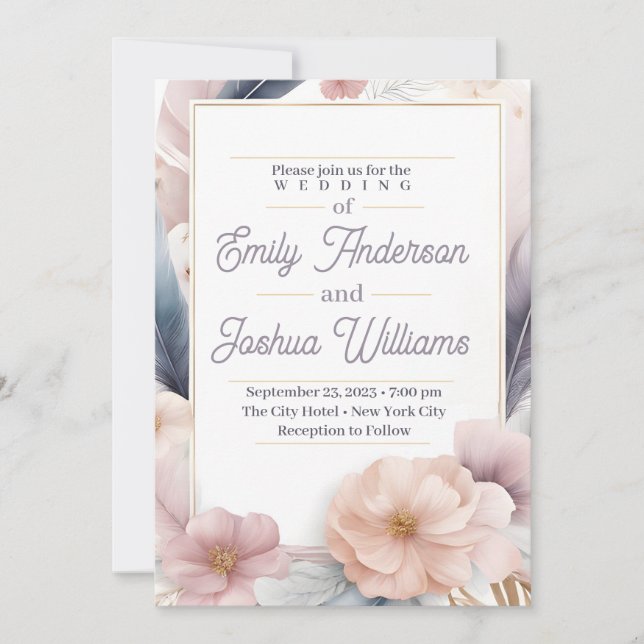Elegant Pastel Floral Wedding Invitation (Front)