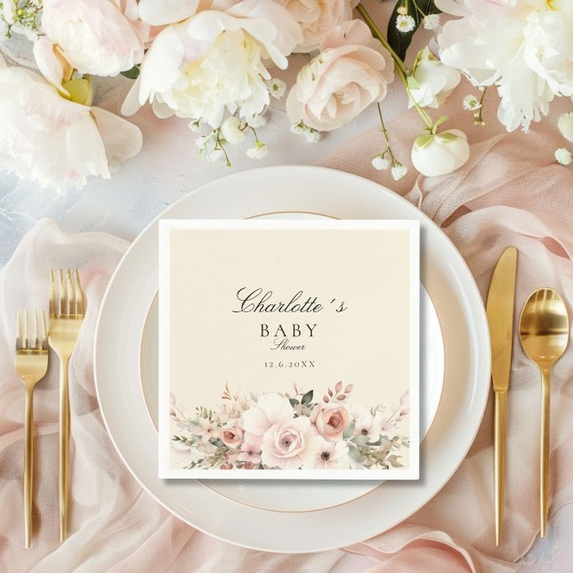 Elegant pastel flower bouquet Baby Shower     Napkin (Elegant pastel flower bouquet Baby Shower Napkins with your name and date.)