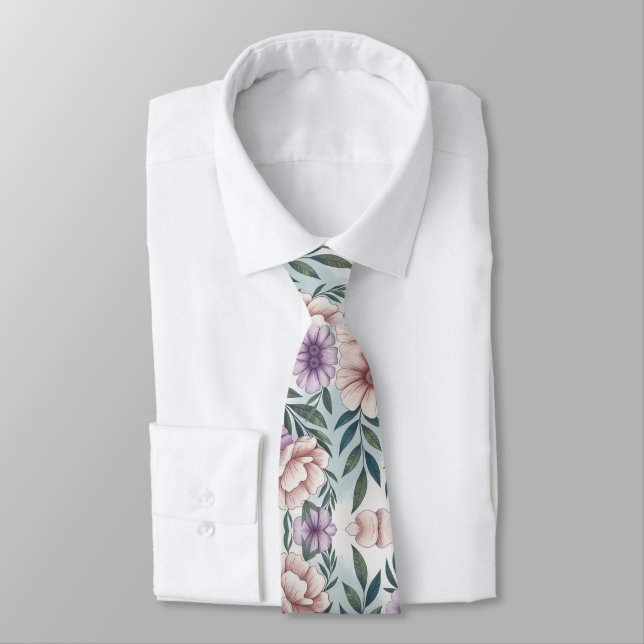 Elegant Pastel Flowers  Tie (Tied)