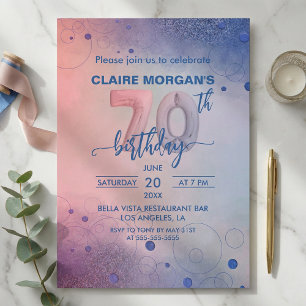 Elegant Pastel Foil Balloons 70th Birthday Party Invitation