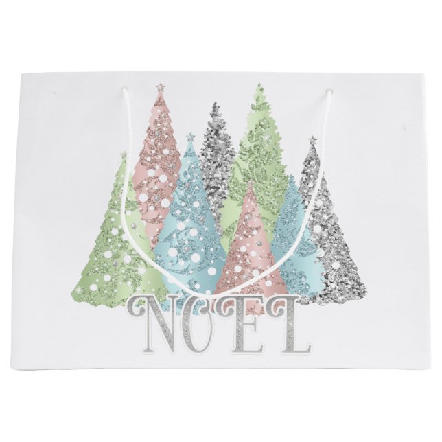 Elegant Pastel Glitter Christmas Tree Gift Bag (Front)