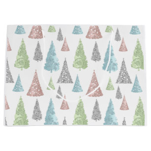 Elegant Pastel Glitter Christmas Tree Gift Bag