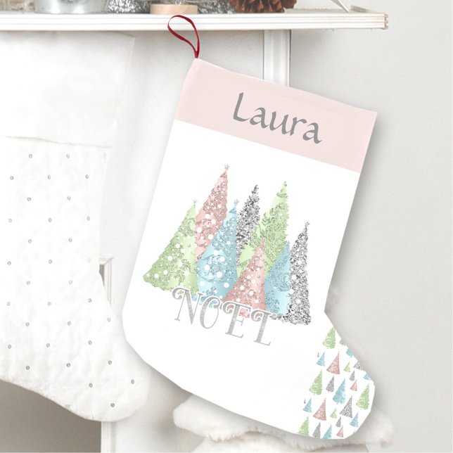 Elegant Pastel Glitter Christmas Tree Stocking (Elegant Pastel Glitter Christmas Tree Stocking)