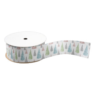 Elegant Pastel Glitter Trees Christmas  Grosgrain  Grosgrain Ribbon