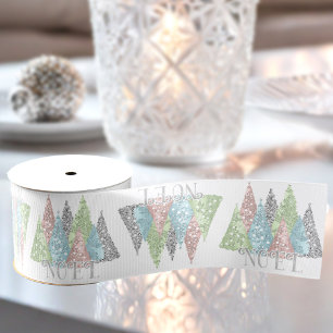 Elegant Pastel Glitter Trees Christmas Grosgrain R Ribbon