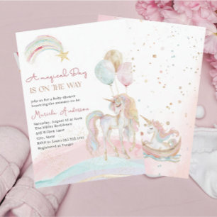 Elegant Pastel Gold Unicorn Watercolor Invitation