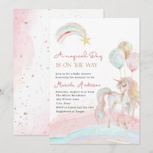 Elegant Pastel Gold Unicorn Watercolor  Invitation