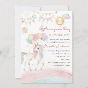 Elegant Pastel Gold Unicorn Watercolor Invitation
