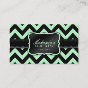Elegant Pastel Green and Black Chevron Pattern Business Card