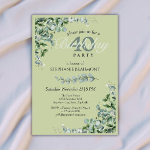 Elegant Pastel Green Flower Women's 40th Birthday Invitation